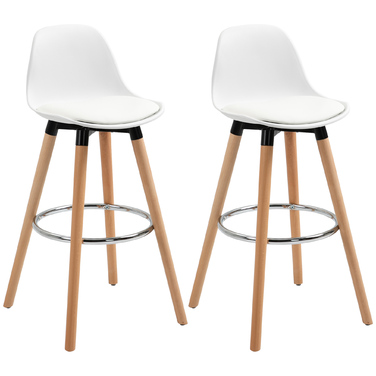 HOMCOM 2-Piece Bar Stool Set, Kitchen Stool, Bar Chair with Footrests, Faux Leather, White, 38.5 x 42.5 x 91 cm for Dining Room, Kitchen