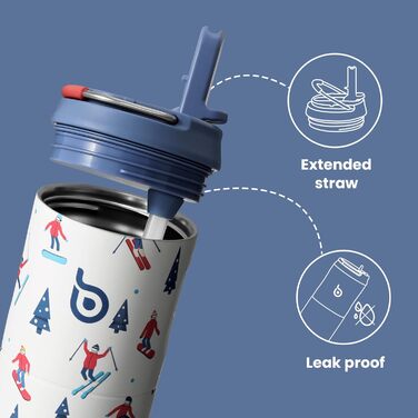 BOTTLE BOTTLE Insulated Stainless Steel Water Bottle 750 ml with Straw, Lid & Handle – Leak-Proof, BPA-Free, Double-Walled – Ideal Water Bottle for Sports, Travel & Fitness (Green) (Skiing)