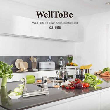 WellToBe CS 668 спіралізатор: ручний спіральний овочевий слайсер з 6 лезами та 4 присосками для приготування пасти, спіралей з овочів (морква, огірок, картопля, кабачок, гарбуз) з нержавіючої сталі