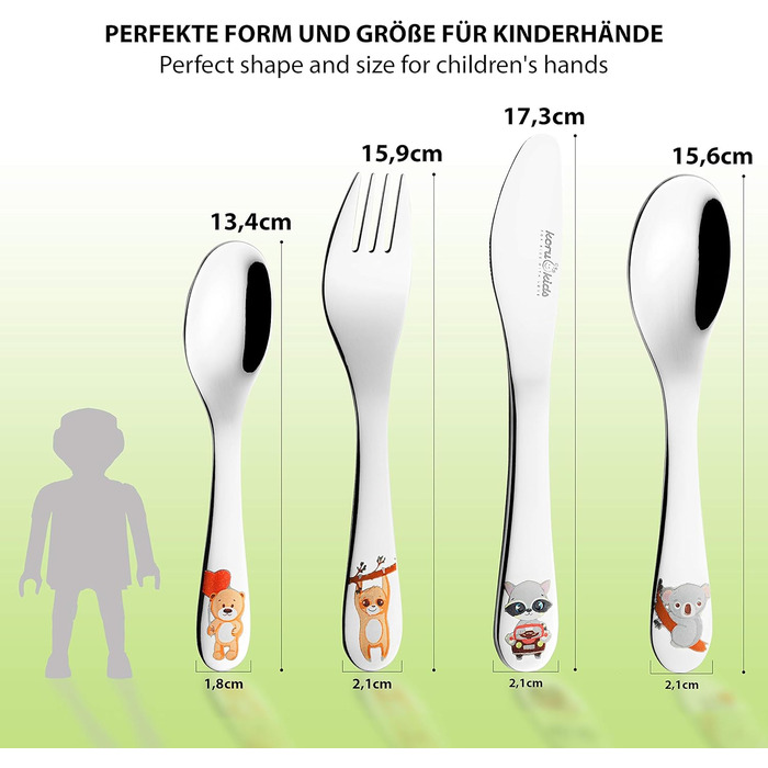 Набір дитячого столового прибору Koru Kids® Kinderbesteck (4 шт.) з нержавіючої сталі, для дітей від 3 років (Wildlife)