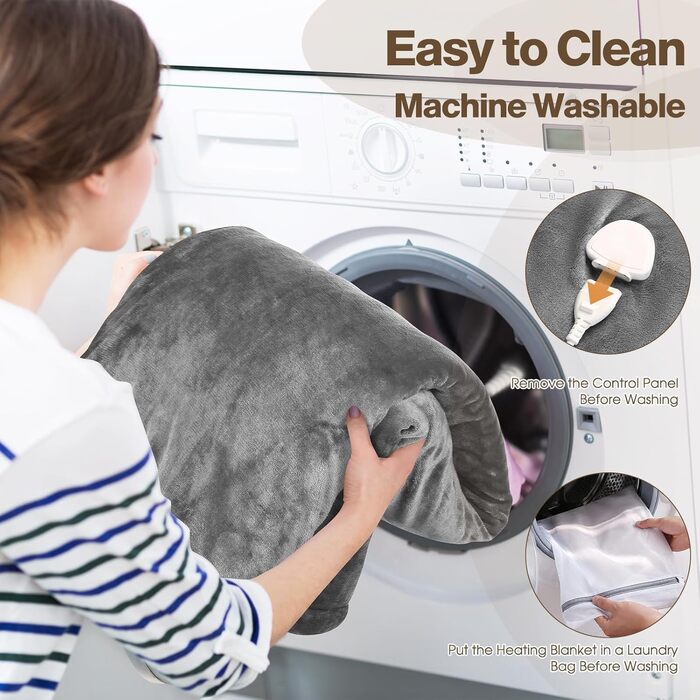 Електрична ковдра OneAmg з таймером, 155x180 см, 6 режимів нагріву та дистанційним керуванням, машинне прання, сірий колір