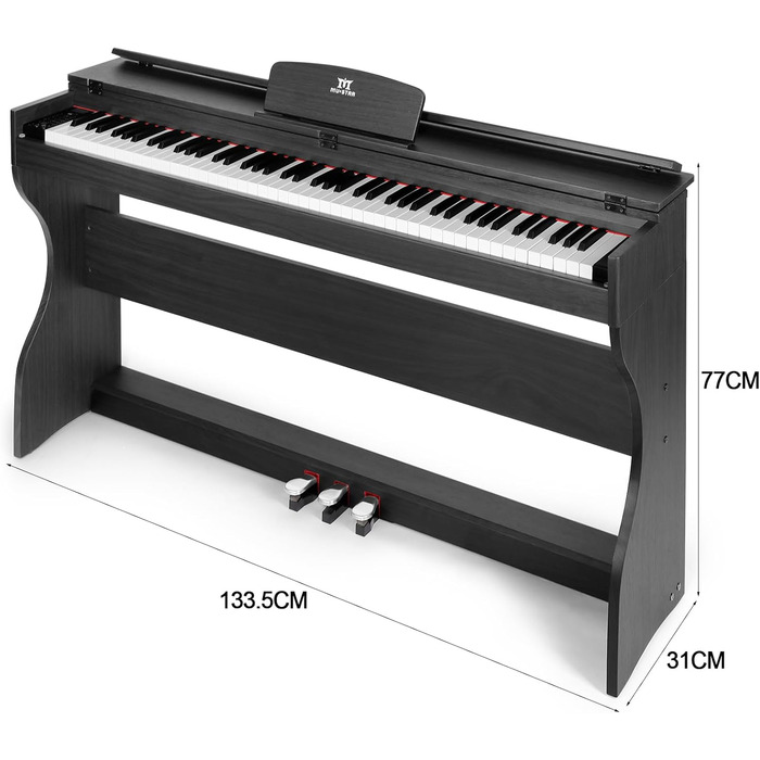 Електронне піаніно MUSTAR 88 клавіш з табуретом, цифрове піаніно, чорне, USB/MIDI, для початківців