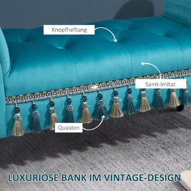 HOMCOM Bench | Luxurious Upholstered Bench, Footstool Bench made of Polyester and Rubber Foam, Stylish, Blue, 117x40x58cm | Aosom