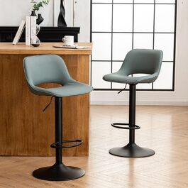 YOUNIKE 2-Piece Adjustable Bar Stools - Boho Patchwork Design, Swivel Kitchen Bar Stools with Hollow Backrest - Yellow Green (Gray Green)