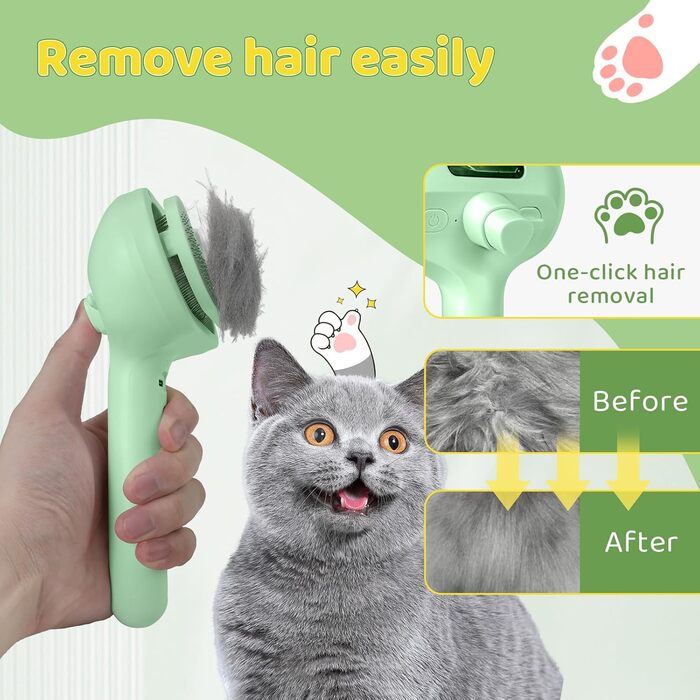 Щітка для котів і собак з парою, щітка для видалення шерсті, гребінець для котів з довгим хутром, білий (зелений)