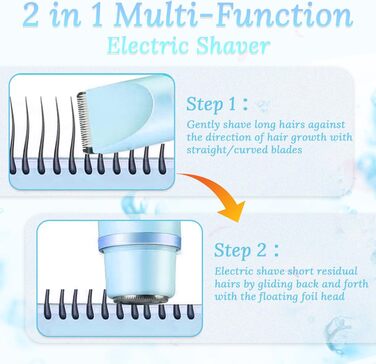 Електричний жіночий триммер Silky Splash 2-в-1 для бікіні, обличчя та тіла, водонепроникний IPX7, з USB-зарядкою, блакитний