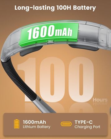 Лампа для читання Glocusent з акумулятором 1600mAh, 3 кольори та 5 рівнів яскравості, зручний вимикач та таймер – налобний ліхтар, ліхтар для читання, світло для рукоділля, читання та роботи, сірий