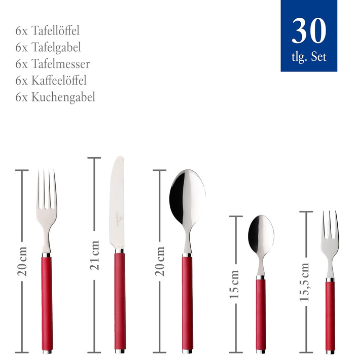 Villeroy & Boch – Play! Red Roses Tableware Set 30-Piece, Red, Dishwasher-Safe, Colorful Handles, Plastic Handles, Cutlery Set, Dinner Cutlery, Knives, Forks, Stainless Steel, Plastic