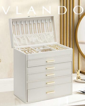 Скринька для прикрас Vlando Modern Beige з 6 ярусами, дзеркалом та відділенням для годинників
