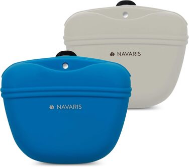 Набір з 2 силіконових мішечків для корму Navaris - 2 шт. для ласощів, сухого та вологого корму для собак, з кліпсою та магнітом, сірий & темно-синій