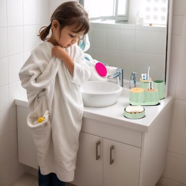 Набір для ванної кімнати IMAVO, 26 предметів: аксесуари для ванної, душова завіса, килимки, сміттєвий бак, піднос, дозатор мила, мильниця, тримач для зубних щіток, стакан для зубних щіток (зелений)