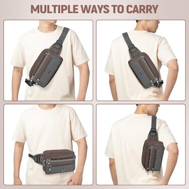 Поясна сумка на пояс для чоловіків та жінок з 7 кишенями на блискавці. Ідеальна для спорту, фітнесу, бігу, велоспорту, подорожей та кемпінгу. Колір: кавовий