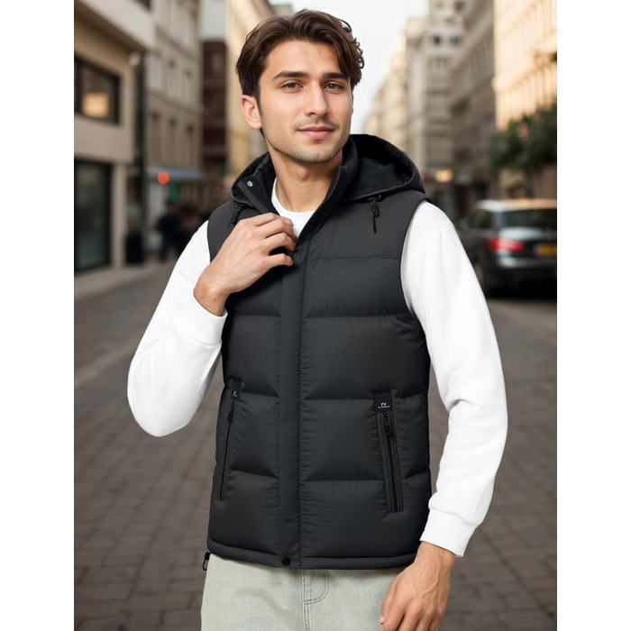 Чоловіча зимова жилетка AIEOE з PU шкіри, без рукавів, водонепроникна, з капюшоном, тепла, з утеплювачем, чорна