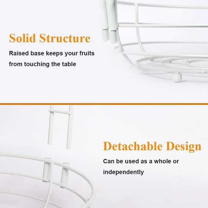 Металева фруктова корзина Bomclap з бананотримачем, 2 яруси - Фруктова та овочева корзина для кухні, біла