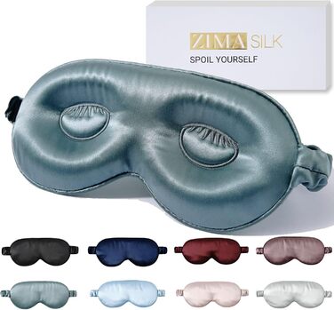 Маска для сну ZIMASILK з регулюванням, 22 Momme, 100% шовк маруси, 3D-форма, м'яка та дихаюча, блокує світло, (Блакитний туман)