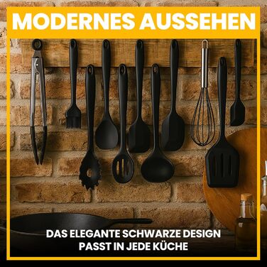 Набір кухонних аксесуарів Retoo з силікону, 10 шт. - кухонне приладдя, посуд, стійкий до високих температур, без BPA, з антипригарним покриттям, ергономічні ручки, придатний для миття в посудомийній машині, з коробкою для зберігання, чорний