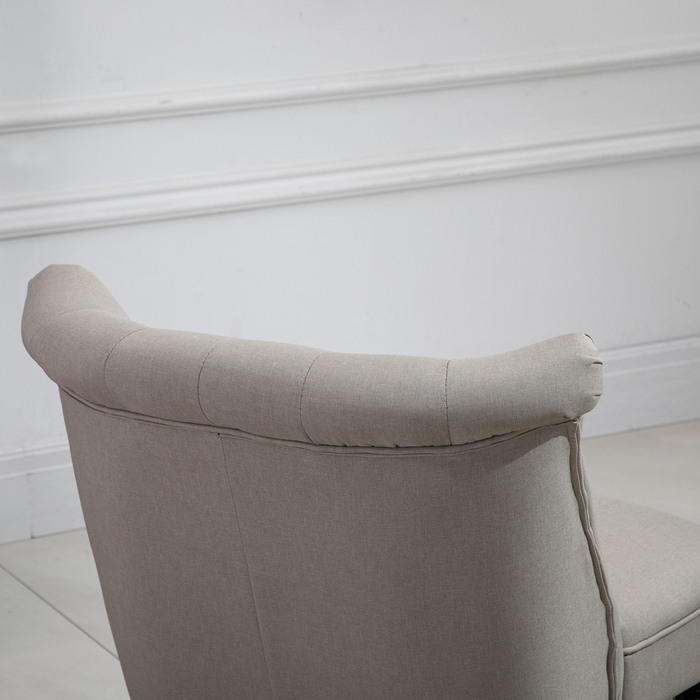 HOMCOM Vintage Armchair, Recliner Chair, Upholstered Chair 67x67x78 cm, Linen Cover, Wooden Frame, Beige and Black, ideal for Dining Room & Living Room