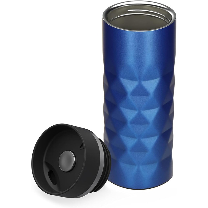 Термокружка Diamond з нержавіючої сталі 450 мл, з кнопкою, витримує гарячі та холодні напої, без BPA, вишуканий блиск (Ультрамарин)