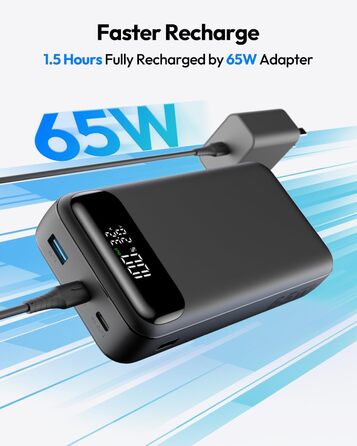 Power Bank ADDTOP 20000mAh 65W: зарядний пристрій для телефону та ноутбука (USB-C, чорний)