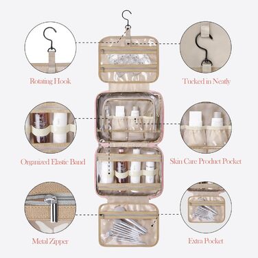 Складана дорожня косметичка IDEATECH, водонепроникна, для чоловіків та жінок, з петлею для підвішування (251-рожевий)