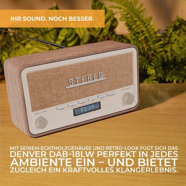Denver Retro DAB-18: Цифрове радіо DAB+ з Bluetooth, FM та LCD-дисплеєм | 2x20W стерео | Радіо для кухні з будильником