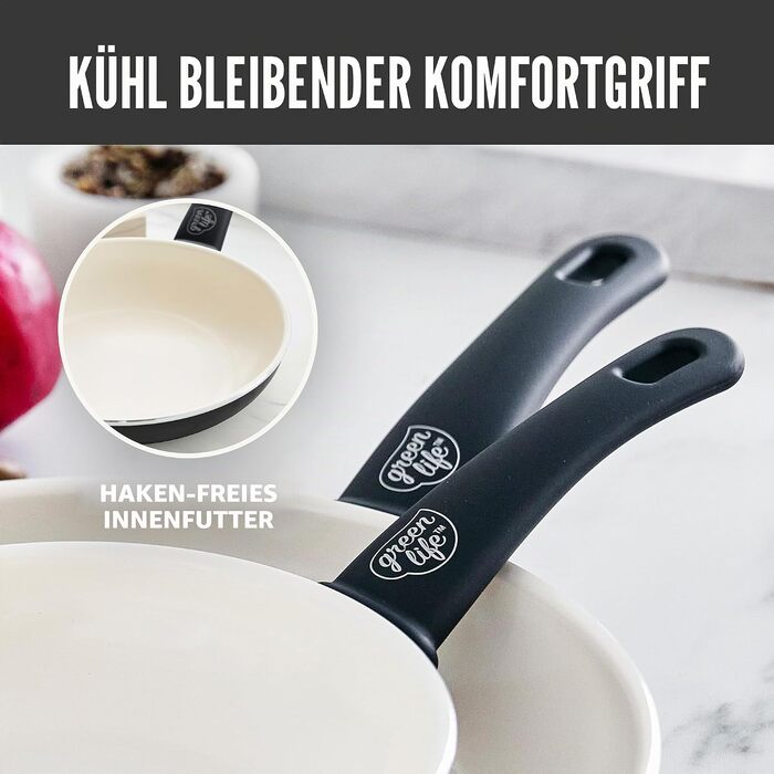 Набір керамічного посуду GreenLife Soft Grip (8 предметів), антипригарне покриття без PFAS, чорний та кремовий