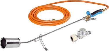 CFH Flame Gun GV 900 including Gas Pressure Regulator DR 114 and Gas Hose - Weed Burner Gas Application 2.5 bar with 3/8
