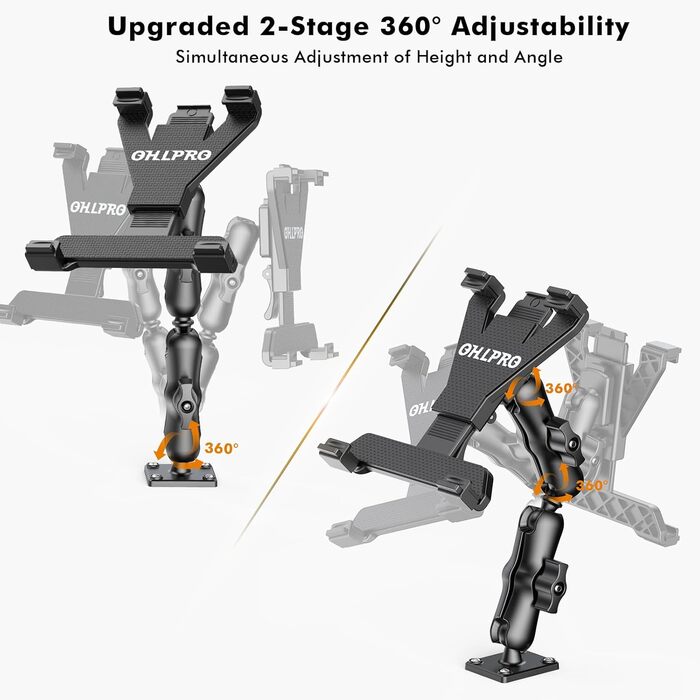 Кріплення для планшету OHLPRO для вантажівки: міцний тримач для iPad, 360° регулювання, 2-раменний, сумісний з iPad Pro, Mini, Samsung Tab, Nexus (17-29 см)