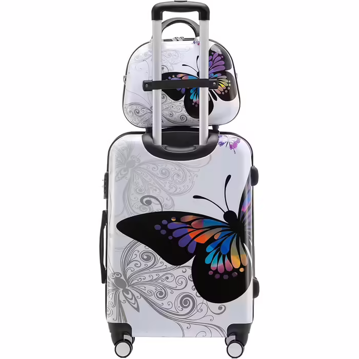 Набір валіз BEIBYE Butterfly 2060 з TSA-замком, 4 штуки: жорсткий пластиковий чемодан на колесах, ручна поклажа та б'ютікейс (XL 75 см + S б'ютікейс)
