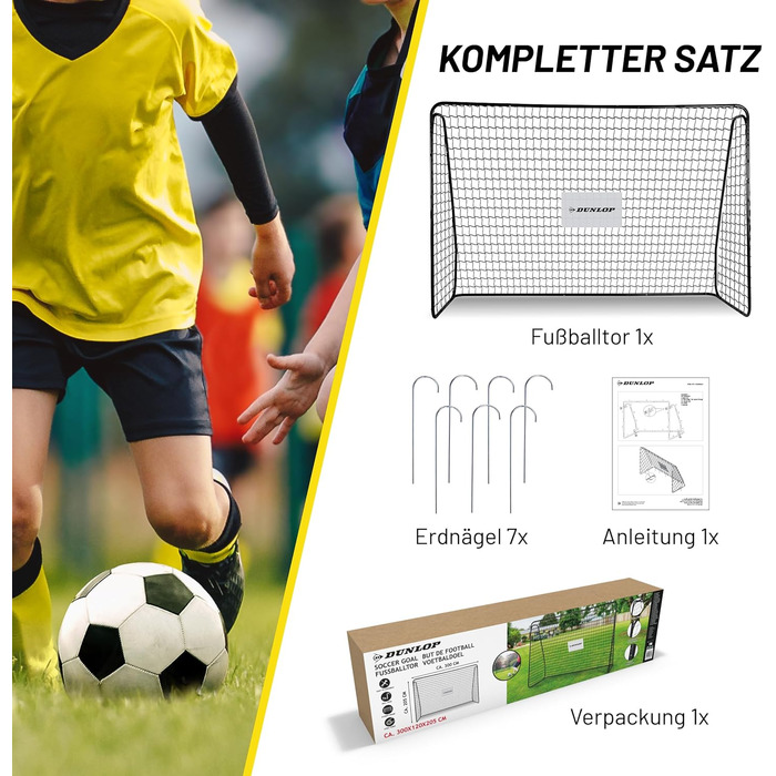 Ворота футбольні Dunlop 240x160x85/120x300x200 см - Металеві, для тренувань, всі вікові групи, просте встановлення (Чорний, 300x205x120 см)