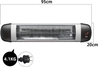 Інфрачервовий обігрівач для тераси Mursche 2500W з пультом керування. Електричний настінний обігрівач для вулиці, балкона, саду та тераси. 3 режими нагріву.