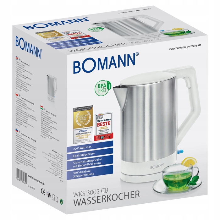 Електричний бездротовий чайник Bomann WKS CB, 1,5 л, білий