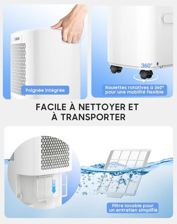 Електричний осушувач повітря 12л/день для 25м²/122м³ – потужне осушення, бак 2л, постійний дренаж, тиха робота, для спальні, підвалу, вітальні