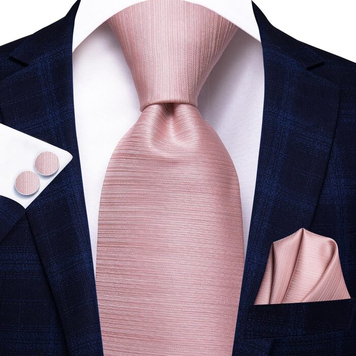 Комплект краватки Hi-Tie з шовку з нагрудною хусткою та запонками, рожевий, для весілля та ділових заходів