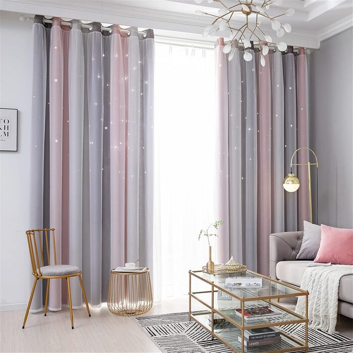 Дитячі штори ZOYIEP, двошарові, непрозорі, зірки, сіра, 132x270 см – гардини для кімнати дівчинки, декор у вітальню та дитячу