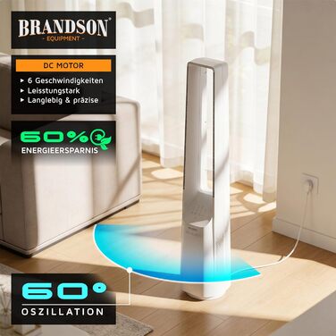 Вентилятор підлоговий безлопатевий Brandson ECO Line – тихий, з пультом, 6 швидкостей, режим сну, білий