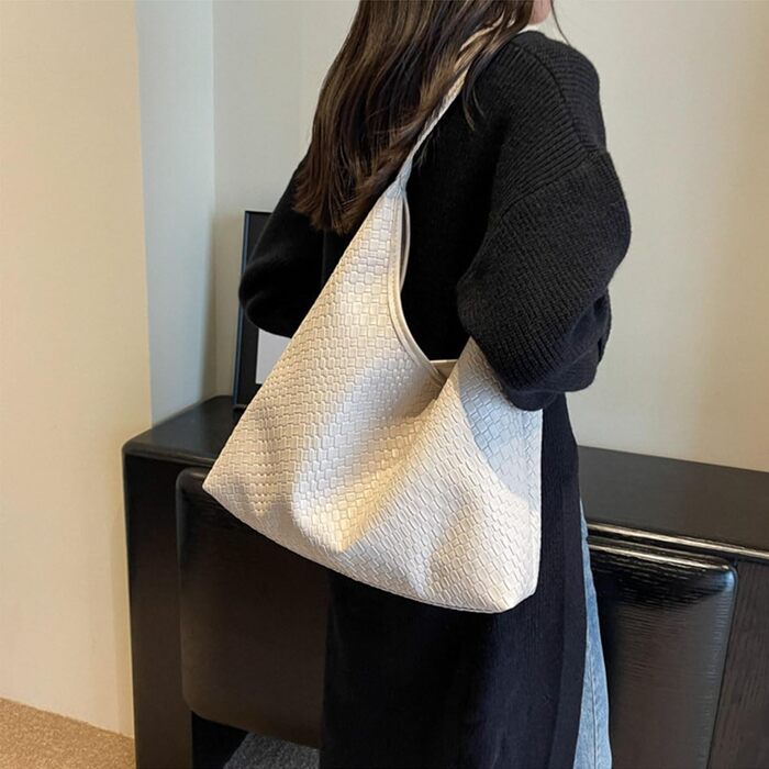 Жіноча плечова сумка з екошкіри бежевого кольору, велика місткість, Hobo сумка з ручкою (Vegan Leather Shoulder Bag)