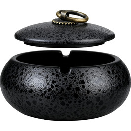 Керамічна попільничка з кришкою, попільничка для сигарет в приміщенні та на вулиці, декор для столу в дім та офіс (Чорний)