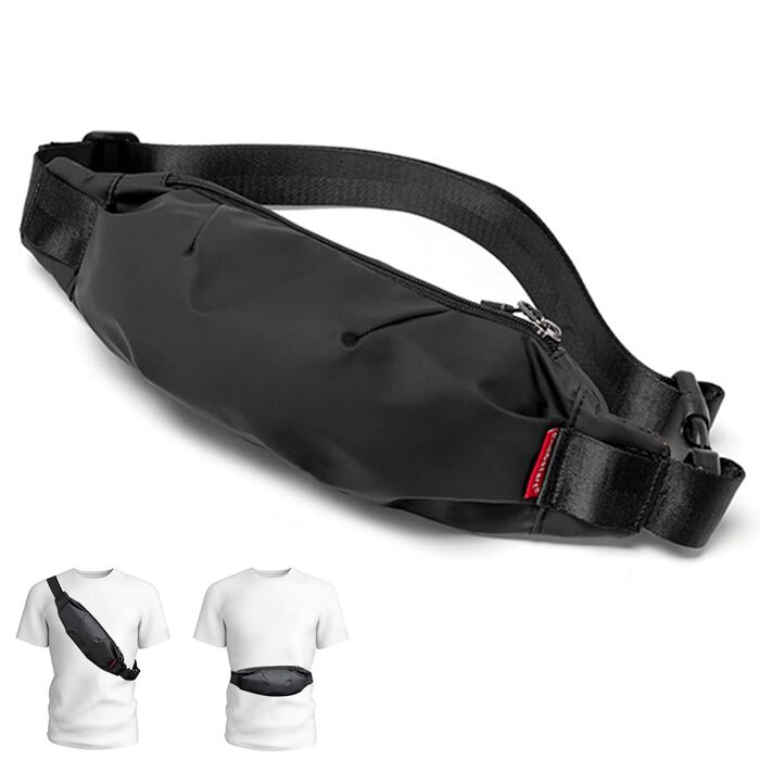 Чоловіча/жіноча поясна сумка-рюкзак на пояс, водонепроникна, чорна. Підходить для спорту, подорожей, фітнесу, велоїзди та кемпінгу.