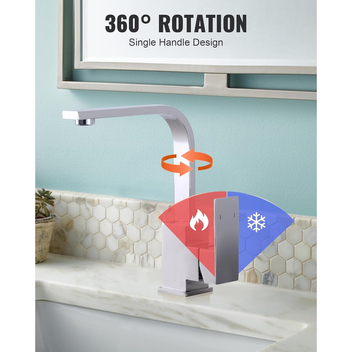 Кран кухонний поворотний 360°, з нержавіючої сталі, для кухні, автодому, ванної кімнати (хром)