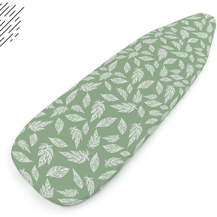 Чохол для прасувального столу Encasa XO з фетровою підкладкою 3 мм, посиленням шнуром (підходить для стандартних великих прасувальних столів 125x39 см), з тепловідбиваючим покриттям, з принтом - Велике листя зелене L, Велике листя Зелене