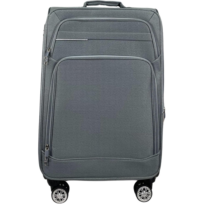 Чемодан-роликовий тканинний для подорожей, розширюваний, з подвійними колесами (M/L/XL/XXL або набір 4 шт.), м'який багаж (фіолетовий, ручна поклажа (55 см)), набір 3 шт. (сірий)