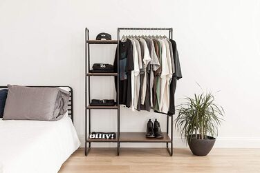 Iris Ohyama Clothes Rack with Wooden Shelves, 4 Levels, White, Modern Design, Robust Frame, Non-Slip, For Bedroom, Studio, Closet, Clothes & Shoes, Laundry Rack, Easy Assembly, (Black, 2 Shelves + Panels)