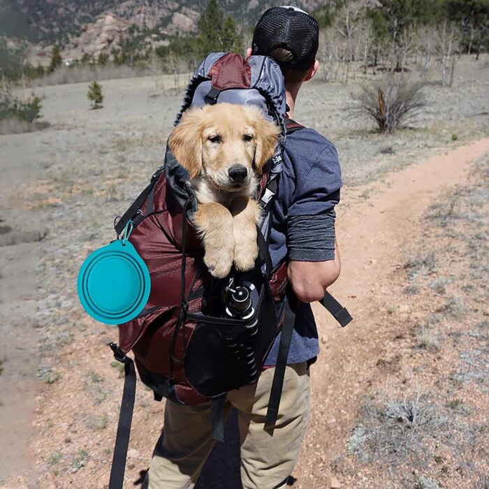 Складний миска для собак SLSON 2 шт. - портативна годівниця для тварин, миска для води, з карабіном, для подорожей, блакитна