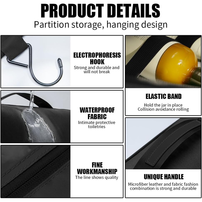 Чоловіча та жіноча косметичка-органайзер для туалетних речей - велика сумка для косметики з петлею для підвішування - бежева (чорний)