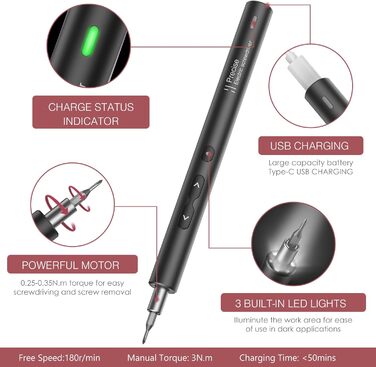 Міні-шуруповерт LOFICOPER 28 в 1: акумуляторний набір з LED, USB-C, 24 біти для ремонту ноутбуків та годинників (чорний)