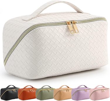 Косметичка для подорожей жіноча з великим відділенням, водонепроникна, з перегородками, органайзер (кремовий персиковий, чорний)