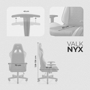 Ігрове крісло VALK Nyx з дихаючої тканини, 2D-підлокітники, ергономічне, нахил 160°, фіолетове для геймерів і офісу