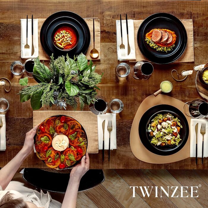 Набір посуду Twinzee Steinzeug Schwarz: 24 елементи (тарілки) - мікрохвильова та посудомийна безпека, довговічний та елегантний комплект