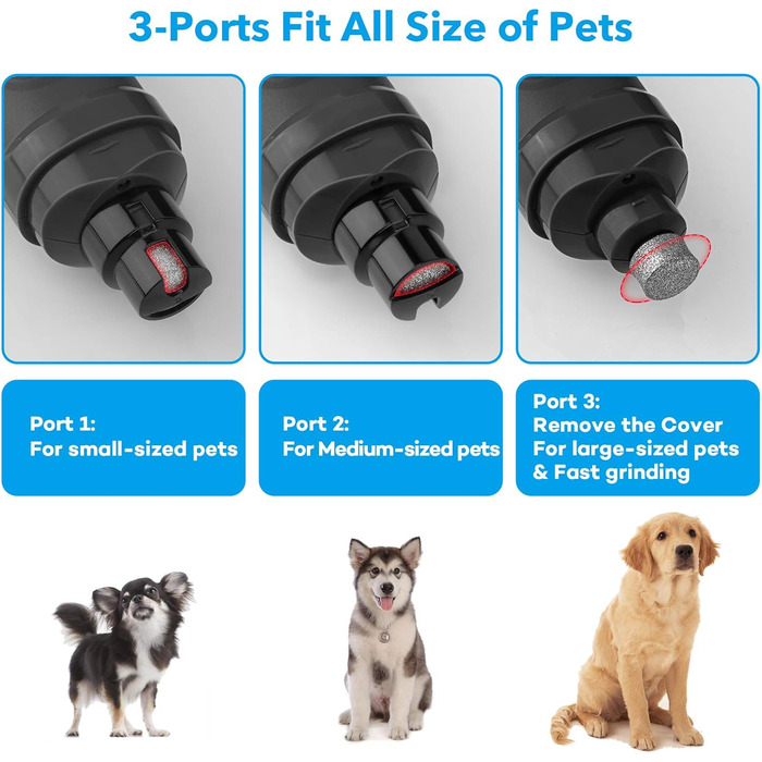 Електричний точило для собак та котів Casfuy з LED-підсвіткою, 2 швидкості, тихе, потужне, сірий колір